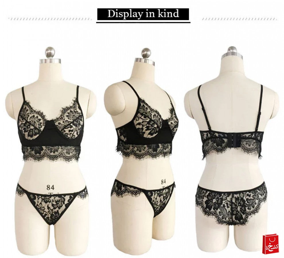 Underwear Set Sling Lace Black