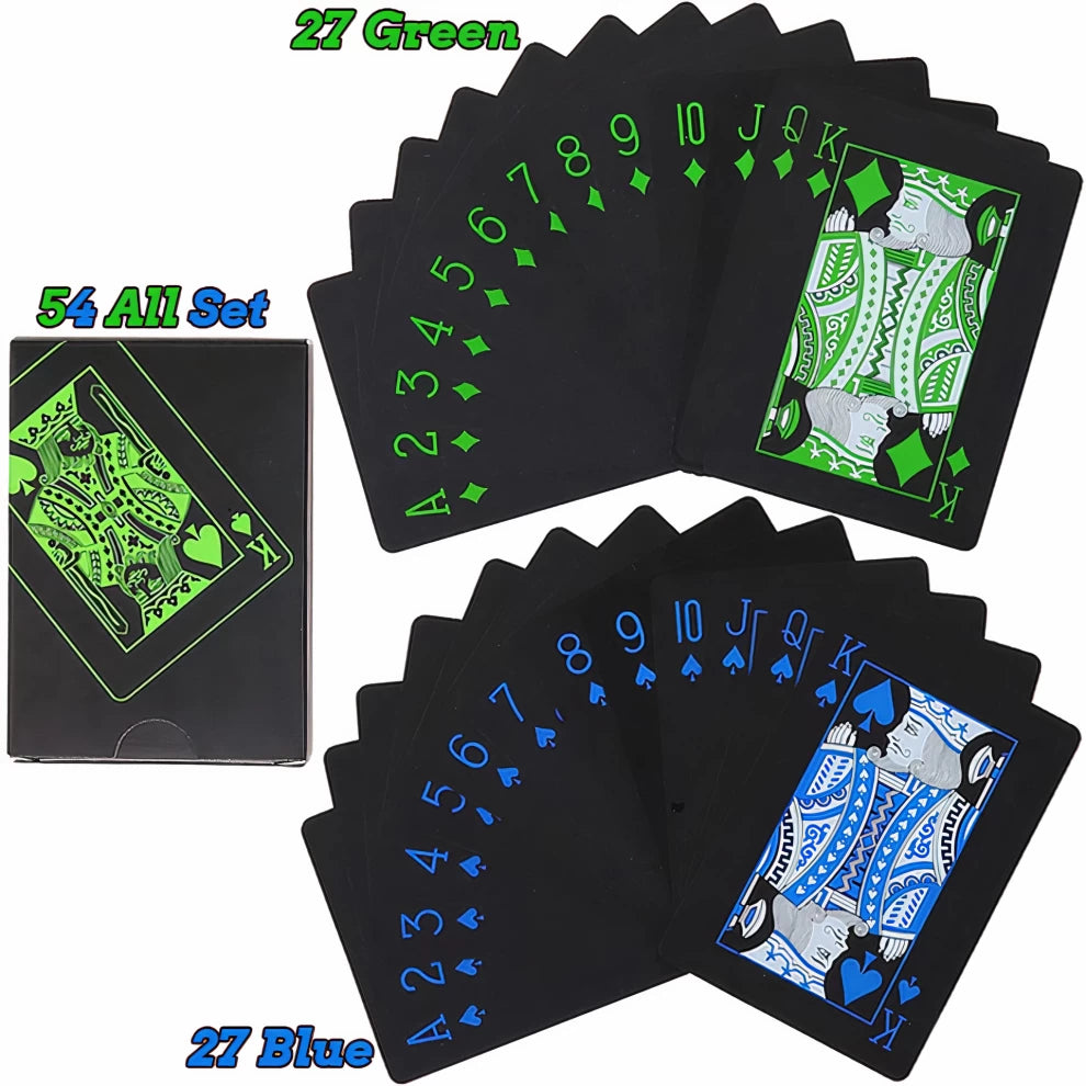 2Psc Black-Green/Blue Deck of Cards, Playing Cards, Waterproof