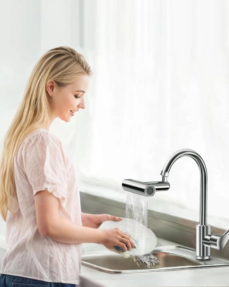 Waterfall Kitchen Faucet, 4 Modes 360° Rotation Kitchen Faucet Spray Head