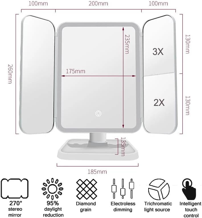 Three-Sided Folding Makeup Mirror Desktop