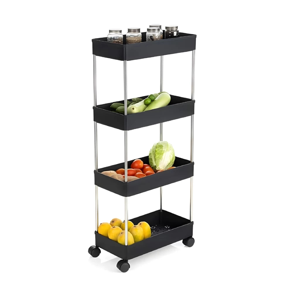 4-Tier Kitchen Trolley Fruit & Vegetable Basket Storage Rack-91cm