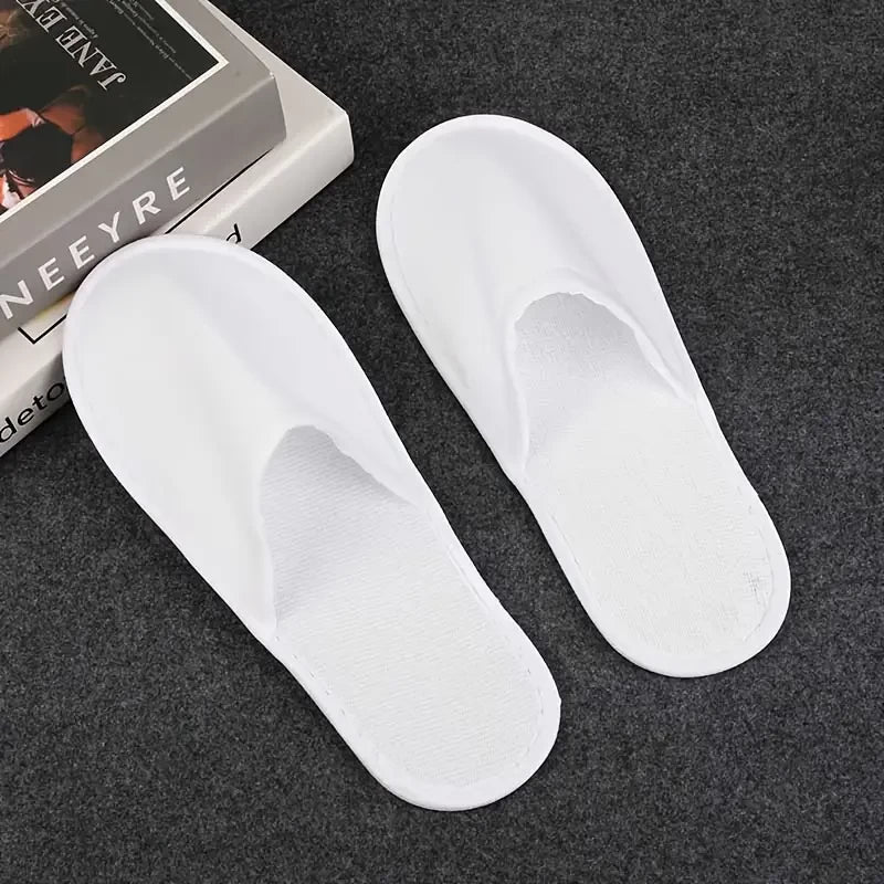 White Cotton Non-Slip Disposable Slippers for Guests -5 Pair