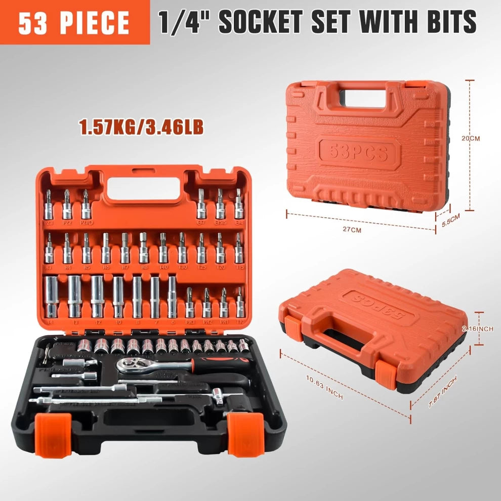 Socket Wrench Set Durable & Versatile Hand Tool Kit 53-Piece