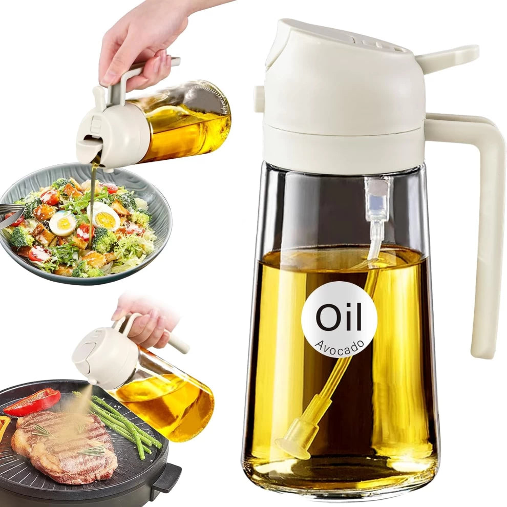 2-in-1 Oil Sprayer & Dispenser Bottle – (500ml) Premium Glass Oil Mister