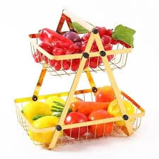 2-Tier Gold Metal Fruit Basket Stand