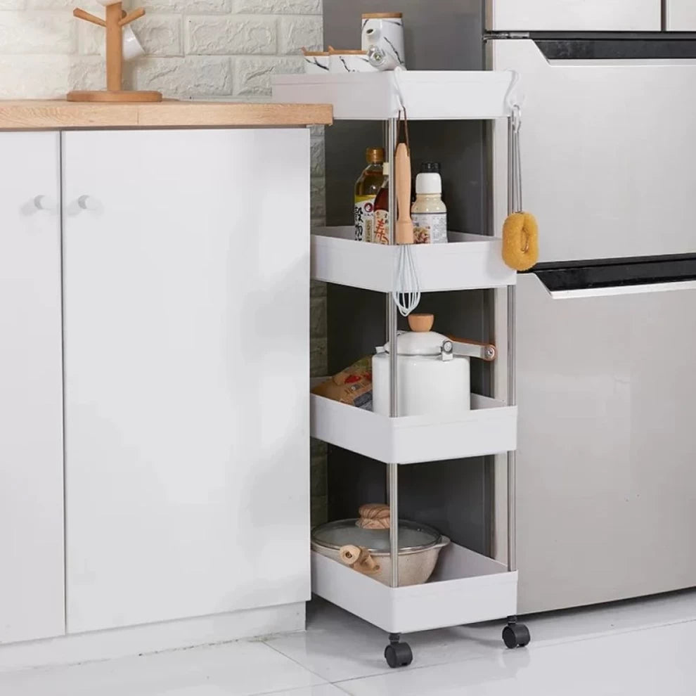 4-Tier Kitchen Trolley Fruit & Vegetable Basket Storage Rack White -91cm
