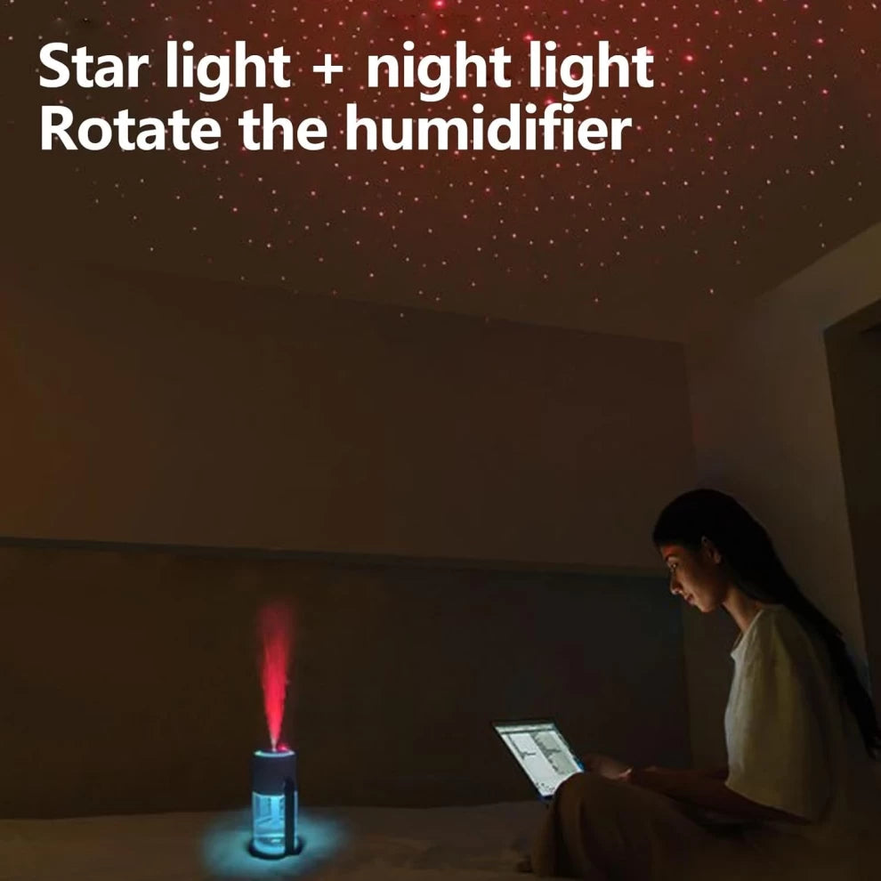 USB Humidifier with Starry Sky Projector & Timer – 6-8 Hours Auto-Off (White)
