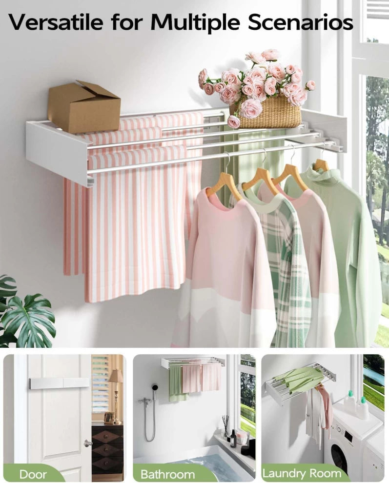 Wall mounted foldaway rail for drying clothes-81cm