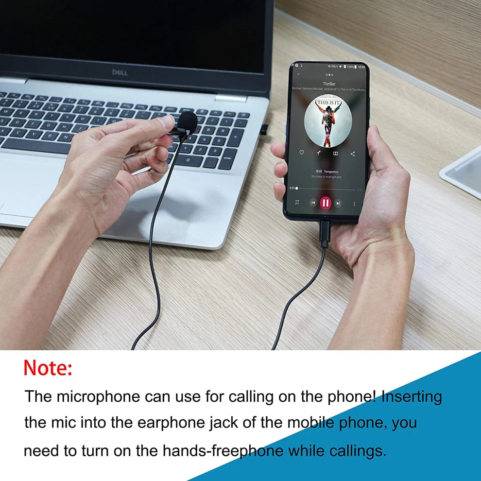 USB C Microphone With Clip & 3.5mm Port - Black, Superb Sound for Audio and Video Recording