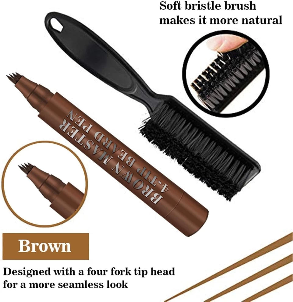 Waterproof Beard Filling Pen with Beard Brush – Brown