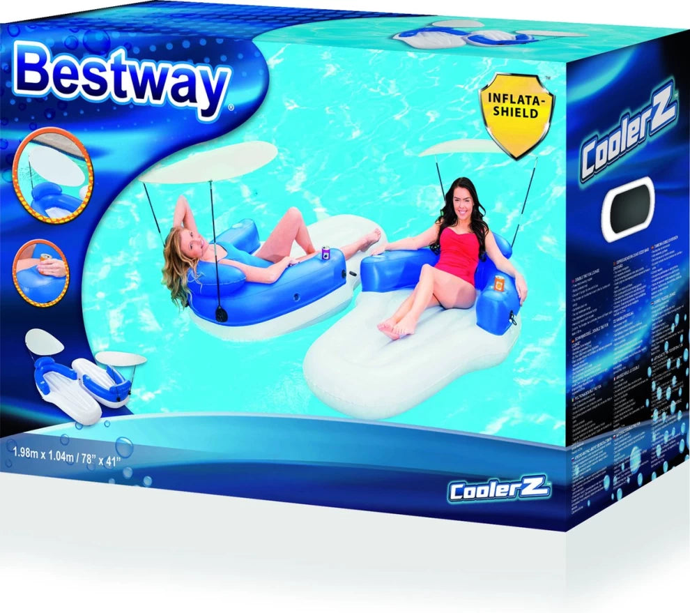 Bestway Double the Fun Lounge – 2 Person Linking Pool Floats Mattress with Sunshade
