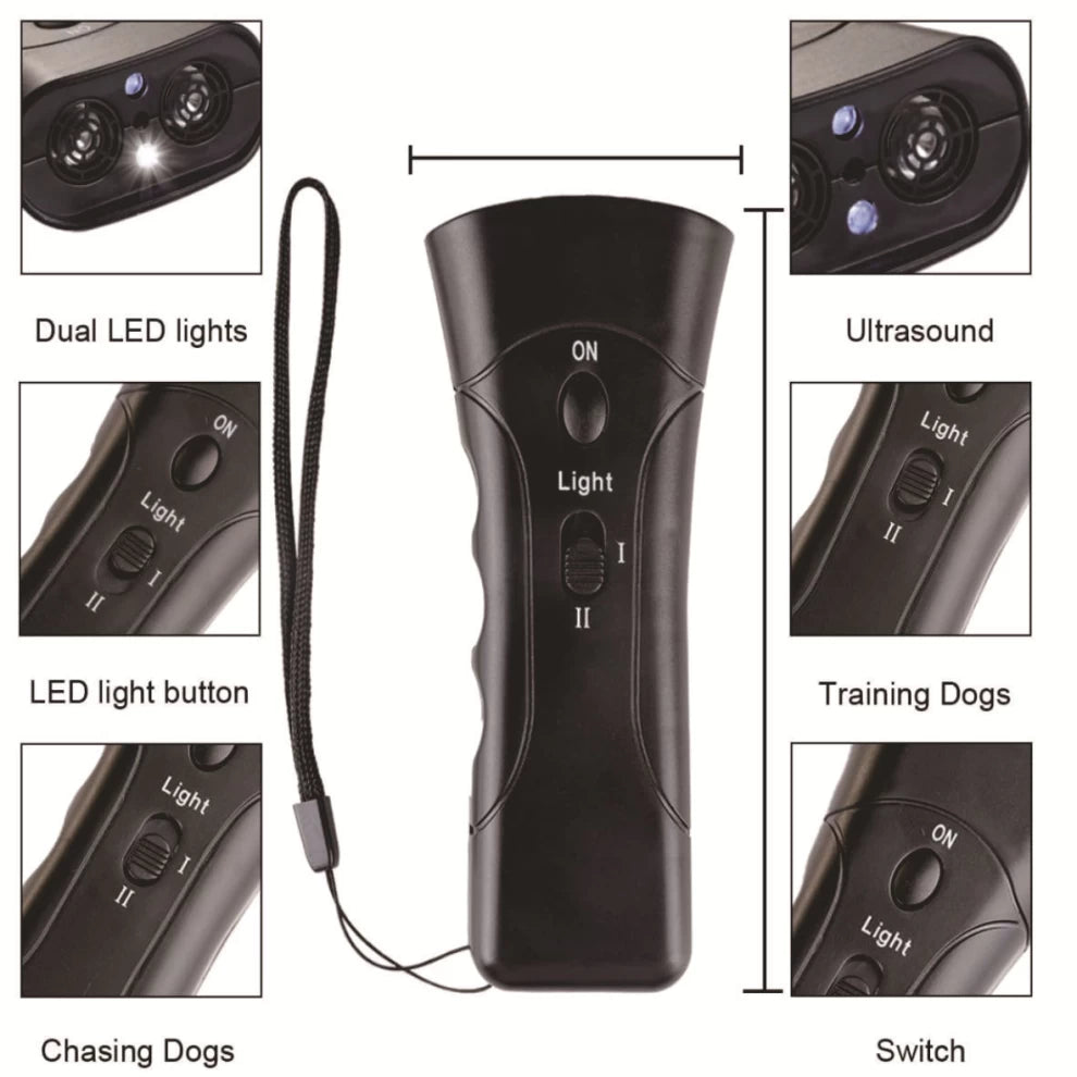 Ultrasonic Handheld Dog Repeller and Training Device With Battery