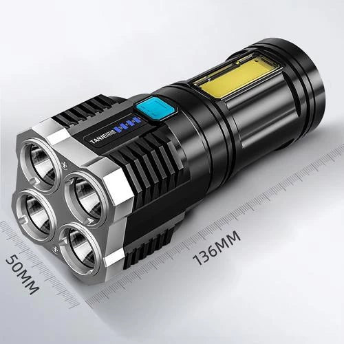 Bright USB Flashlight 4-Core 4 Modes Strong LED Light Rechargeable Torchlight L-S03