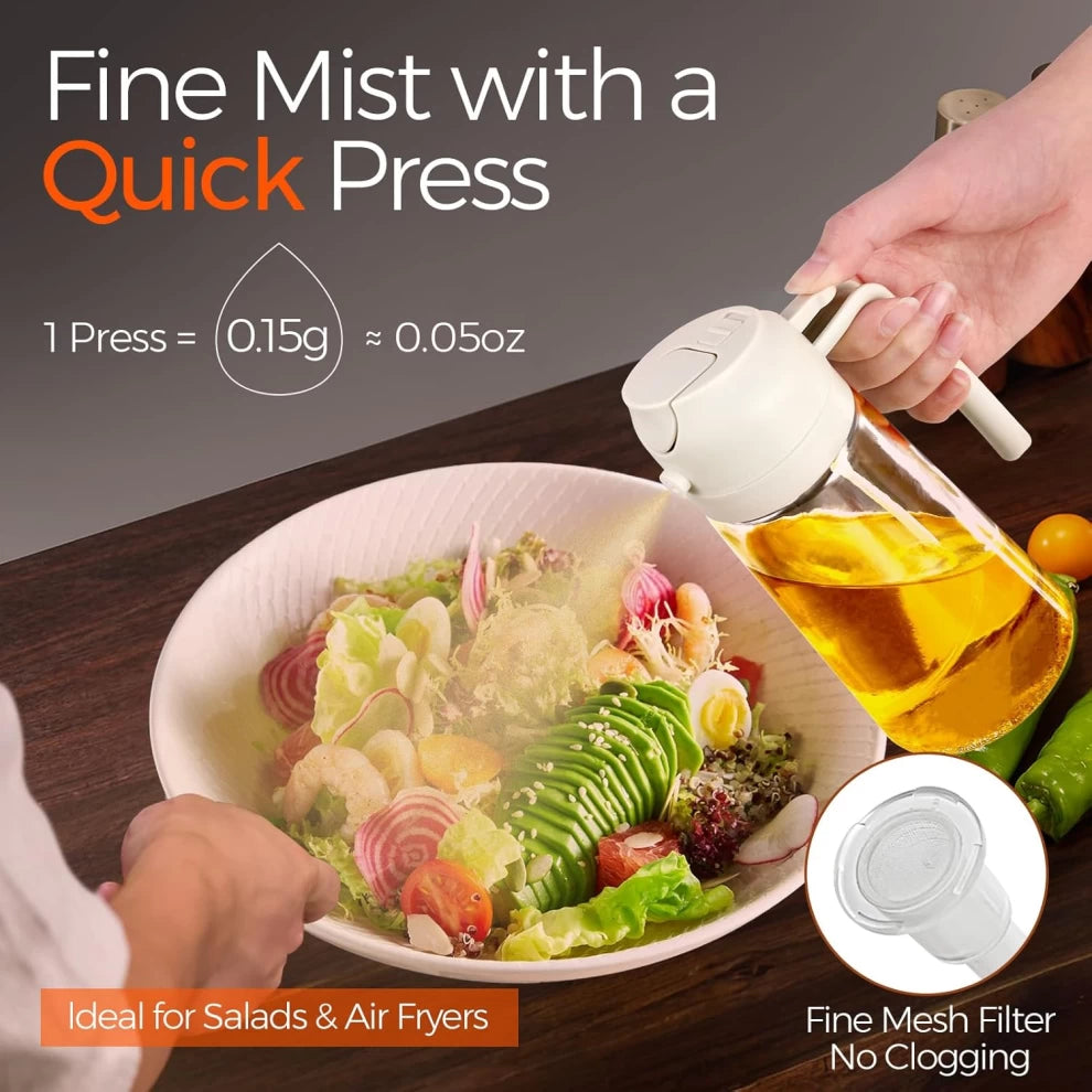 2-in-1 Oil Sprayer & Dispenser Bottle – (500ml) Premium Glass Oil Mister