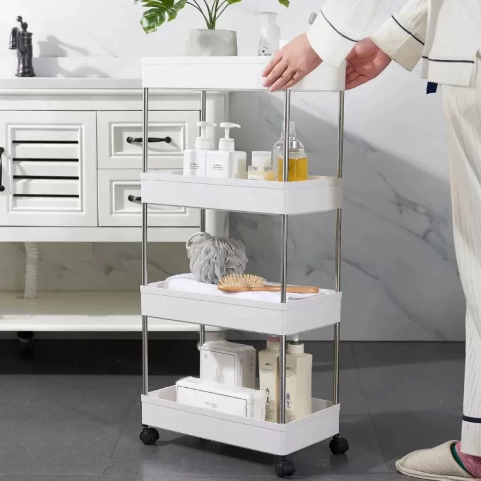 4-Tier Kitchen Trolley Fruit & Vegetable Basket Storage Rack White -91cm