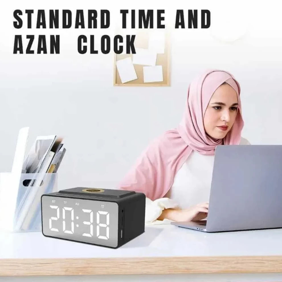 Telawah Quran Speaker with Digital Azan Clock High-Quality Audio Multiple Reciters Prayer Time Reminder