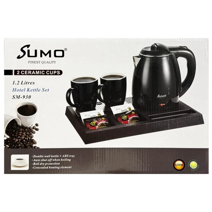Sumo Electric Hotel Kettle With Ceramic Cups Black 1.2L-Black