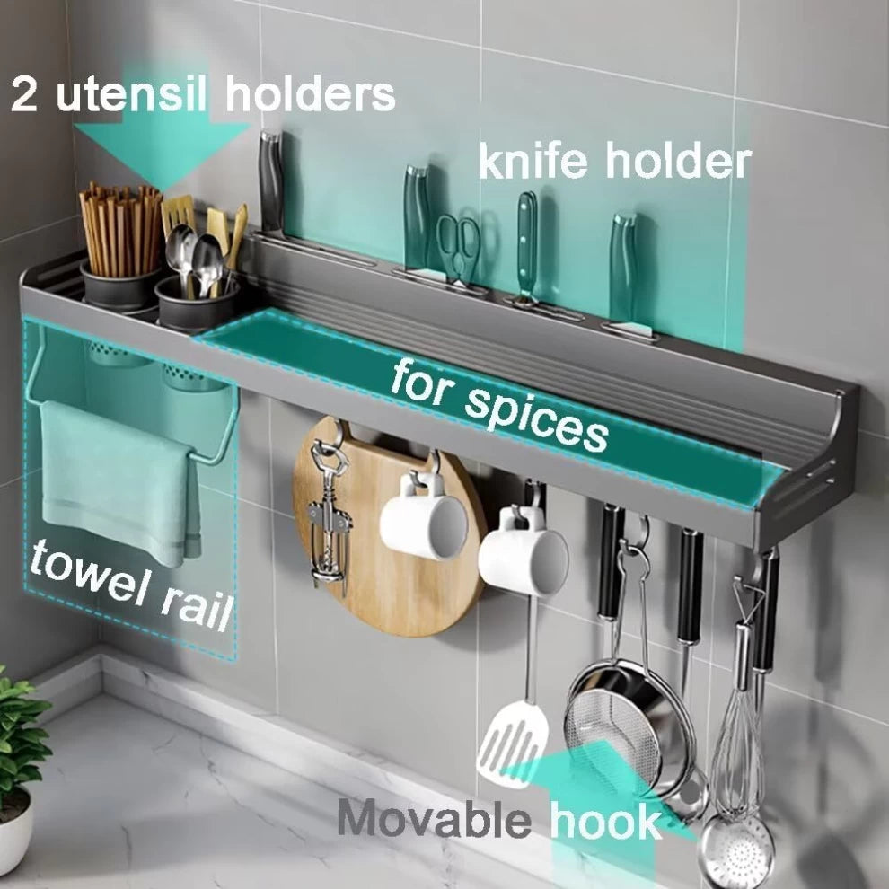 Stainless Steel Spice Rack with Hooks Wall Mount