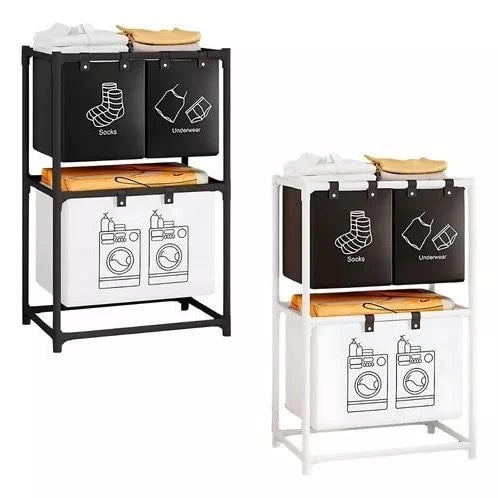 4-Bag Laundry Sorting Basket – 2-Tier Organizer with Rolling Wheels