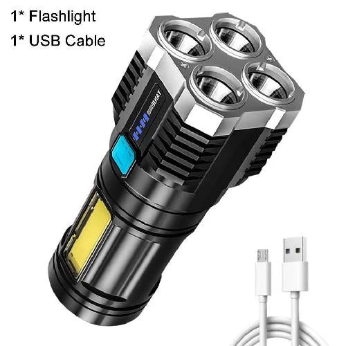 Bright USB Flashlight 4-Core 4 Modes Strong LED Light Rechargeable Torchlight L-S03