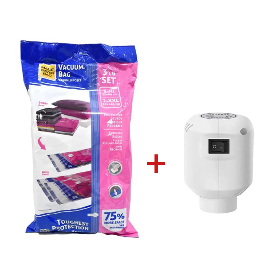 Vacuum Bags 3 XL/XXL Set With Electric Air Pump-55/90cm+80/100CM