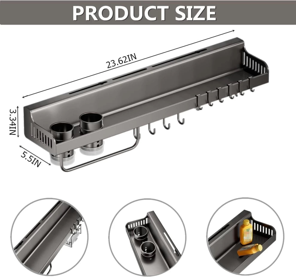 Stainless Steel Spice Rack with Hooks Wall Mount