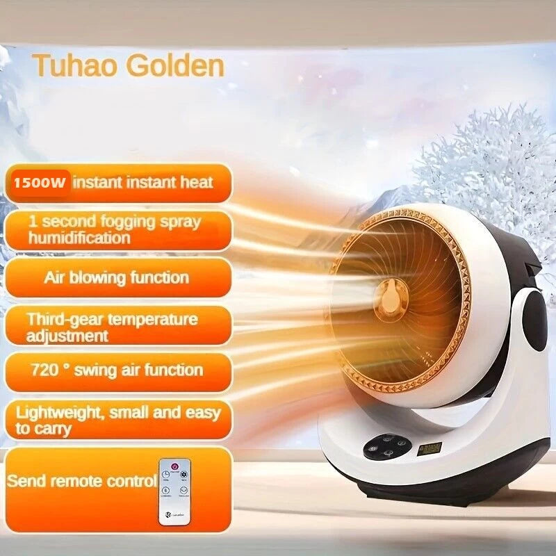 2-in-1 Electric Cooling and Heating Desktop Fan with Remote