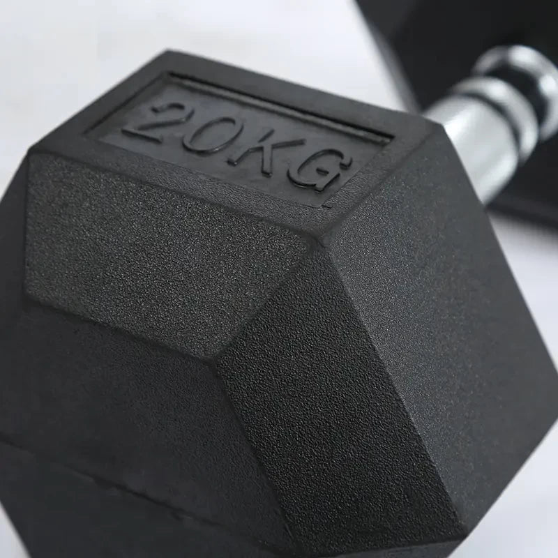 Weight Lifting Black Rubber Hex Dumbbell