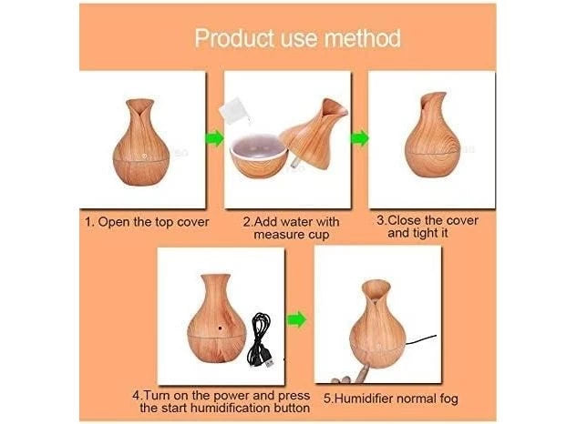 Wood Grain USB Humidifier ,Aroma Diffuser, Night Light Essential Oil Air Purifier