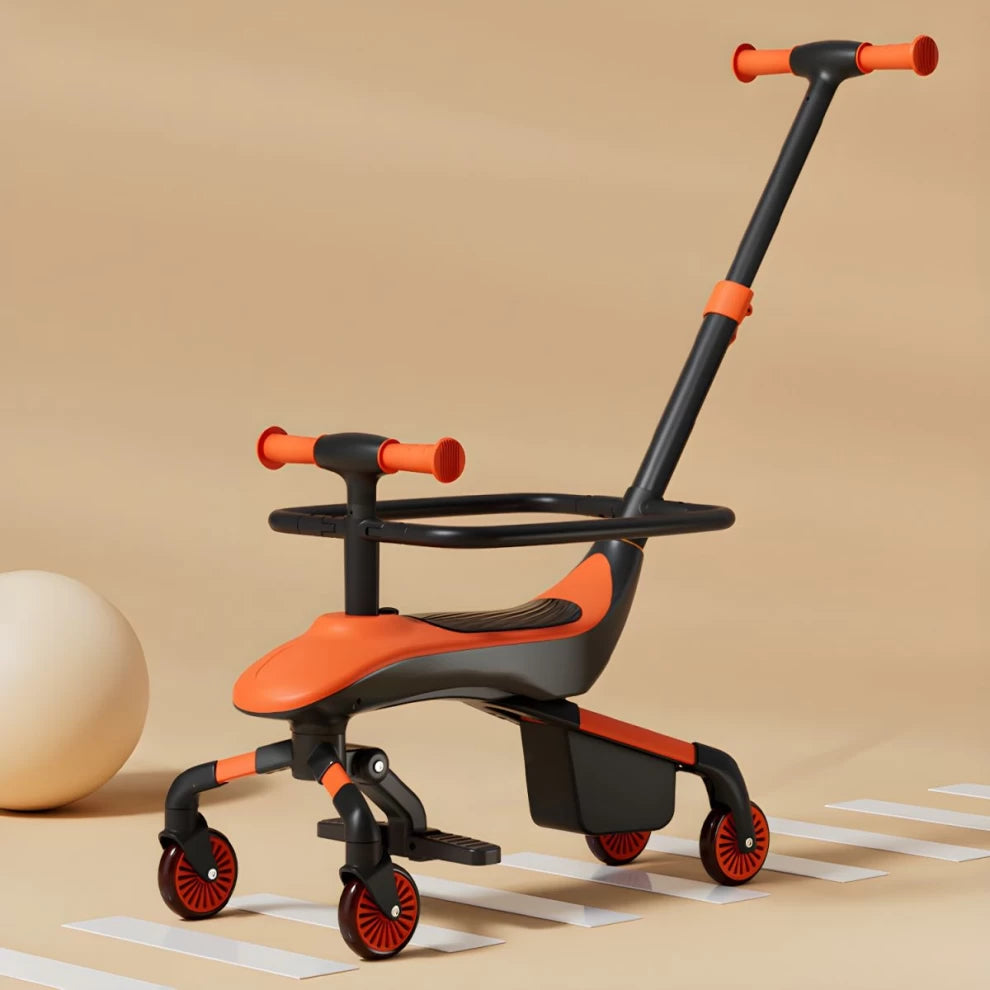 2-in-1 Baby Stroller & Ride-On Car – With Push Handle, Lights & Music