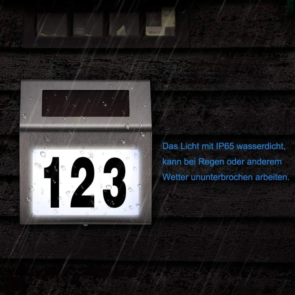Solar LED House Address Number Light Waterproof Wall Sign -20x18cm