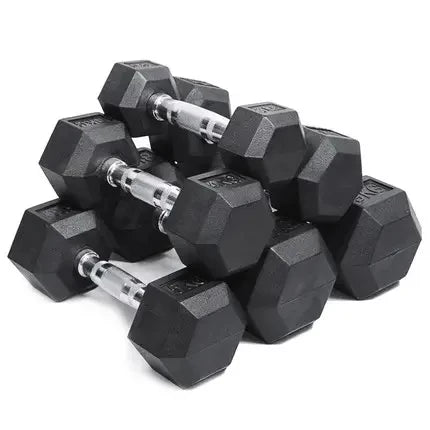 Weight Lifting Black Rubber Hex Dumbbell