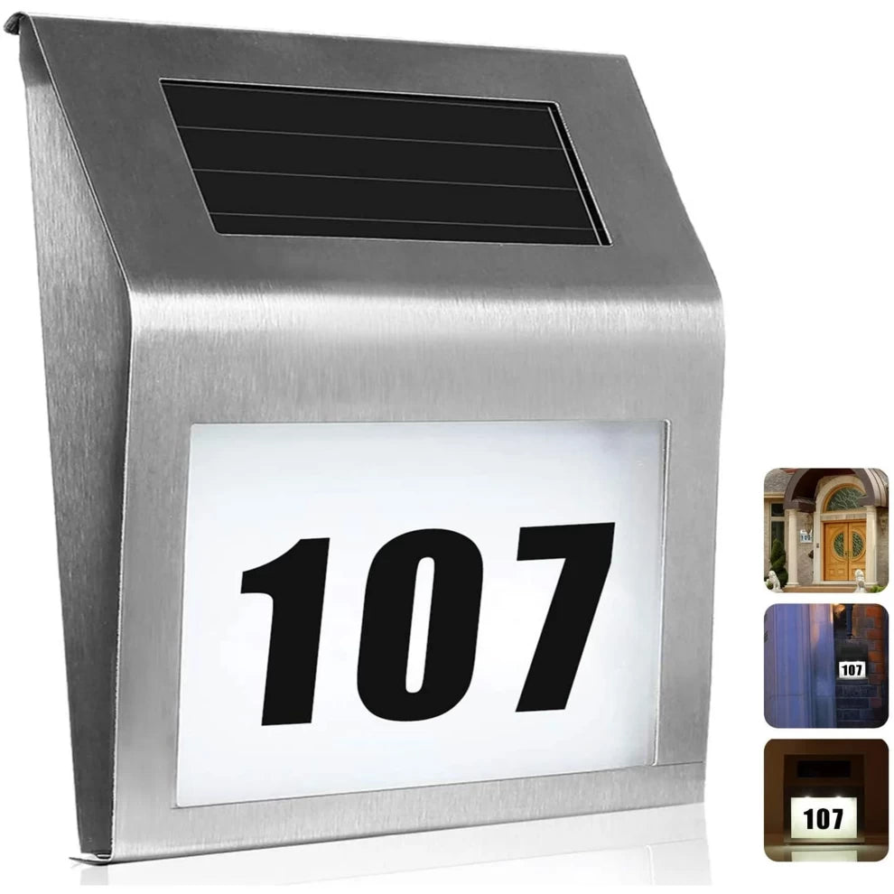 Solar LED House Address Number Light Waterproof Wall Sign -20x18cm