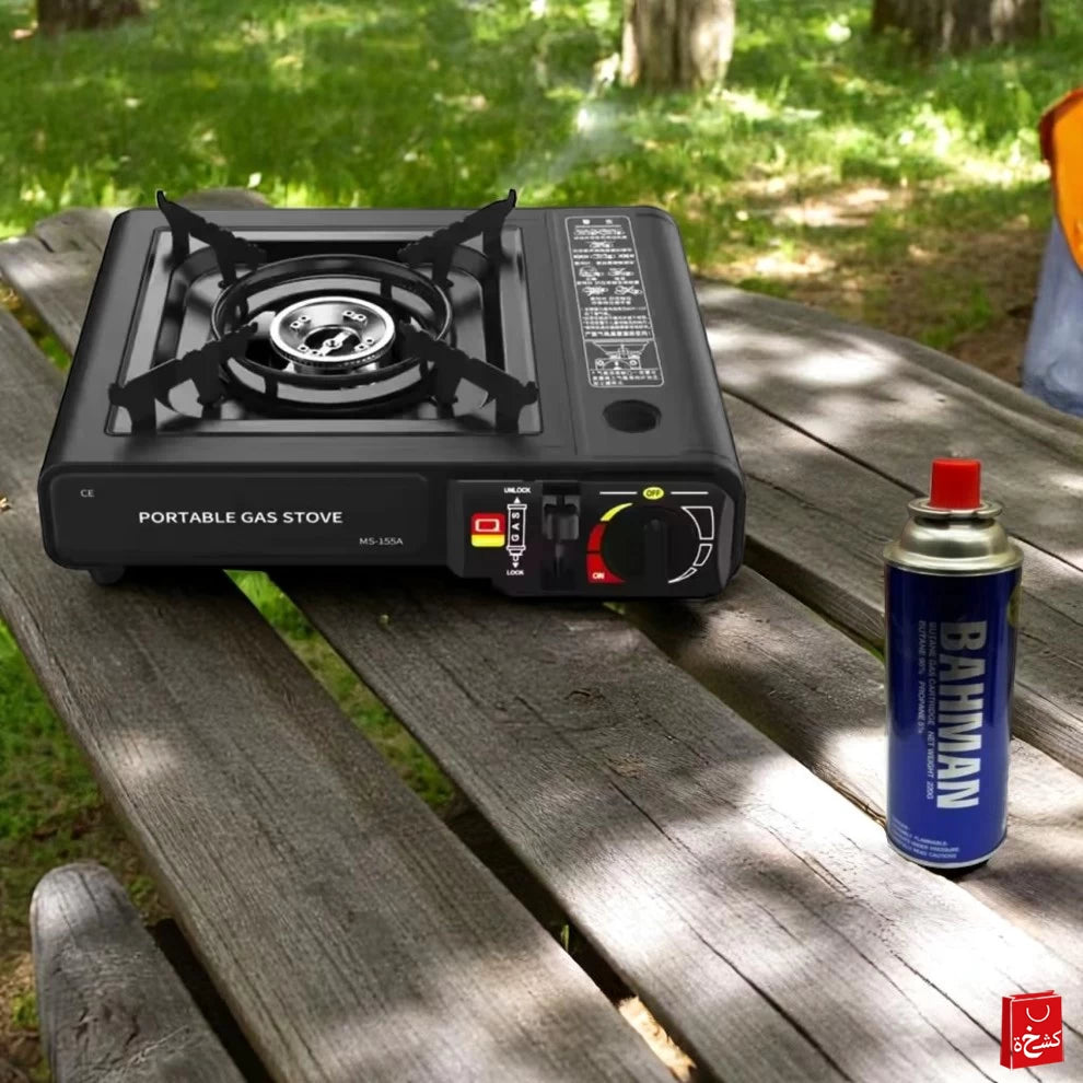 Camping Black Portable Gas Stove + Gas Butane Bottle