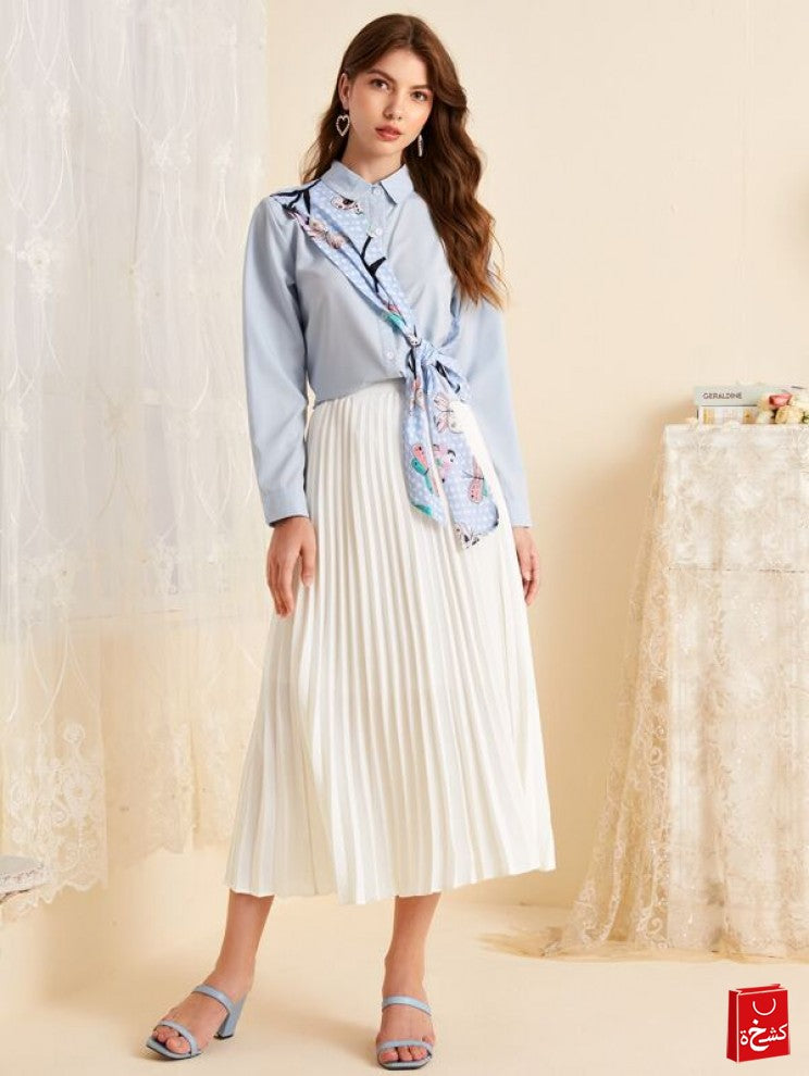Button Front Longline Pleated Skirt