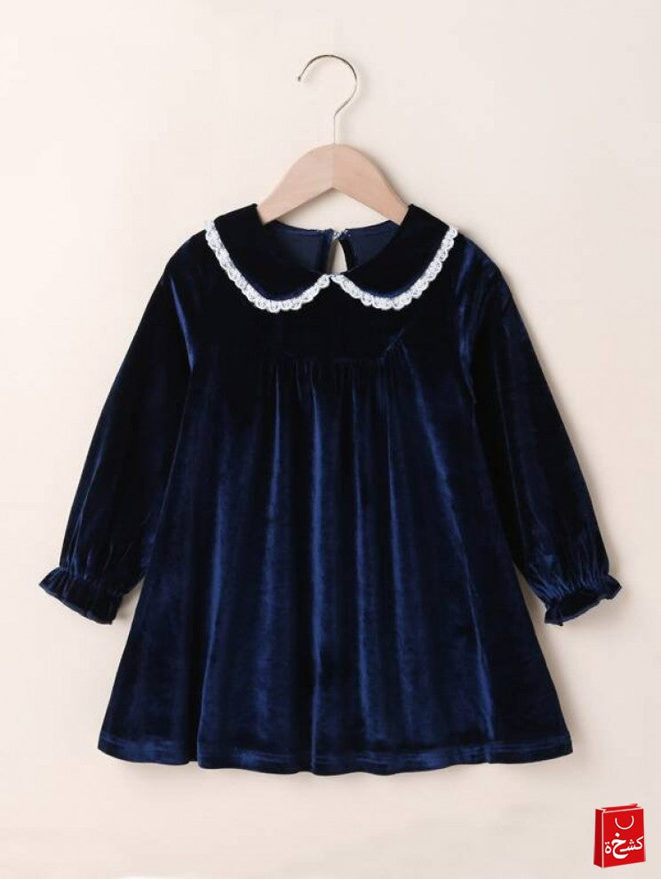 Toddler Girls Peter Pan Collar Velvet Smock Dress