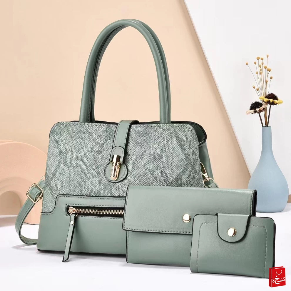 Women's 3pcs PU Leather Handbags, green