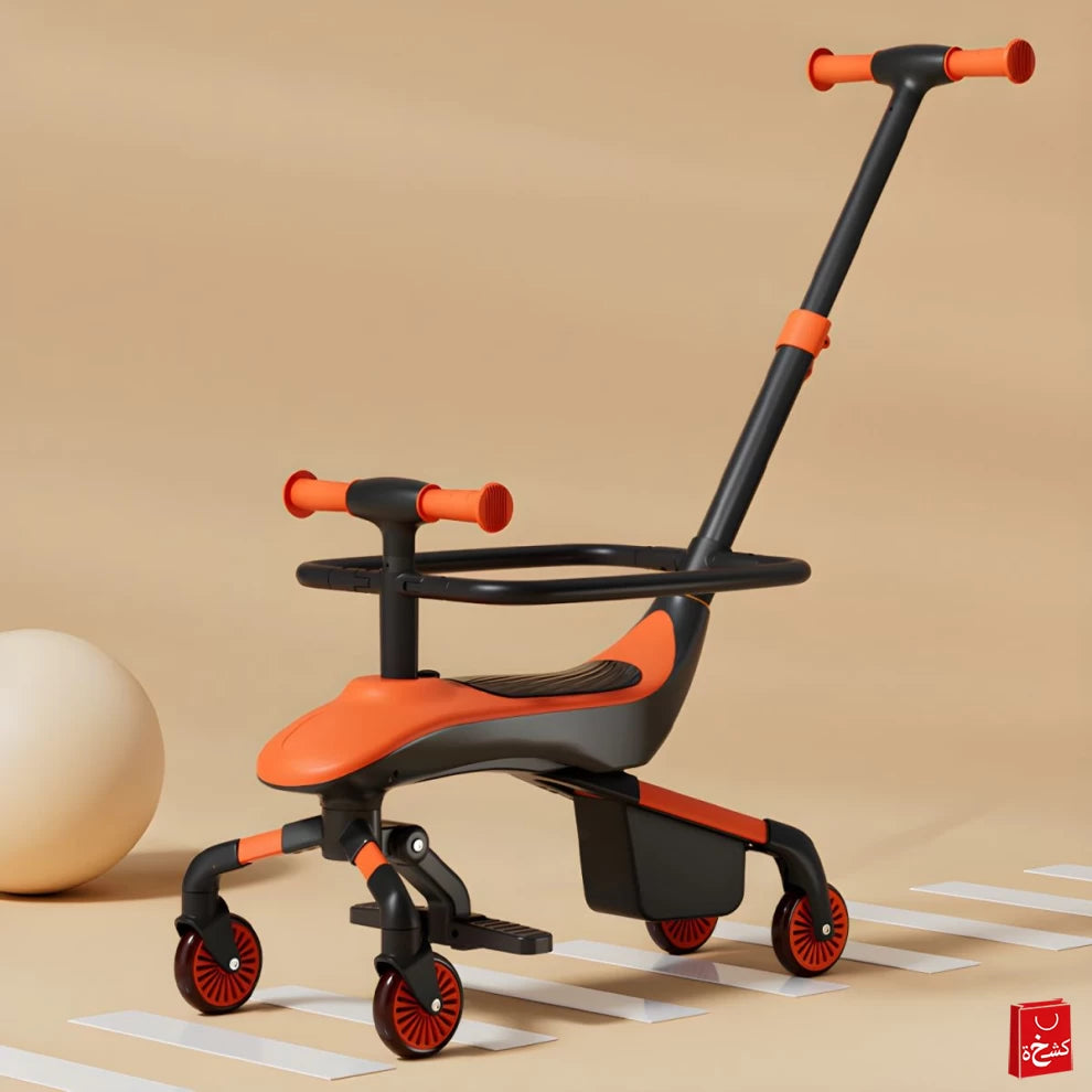 2-in-1 Baby Stroller & Ride-On Car – With Push Handle, Lights & Music
