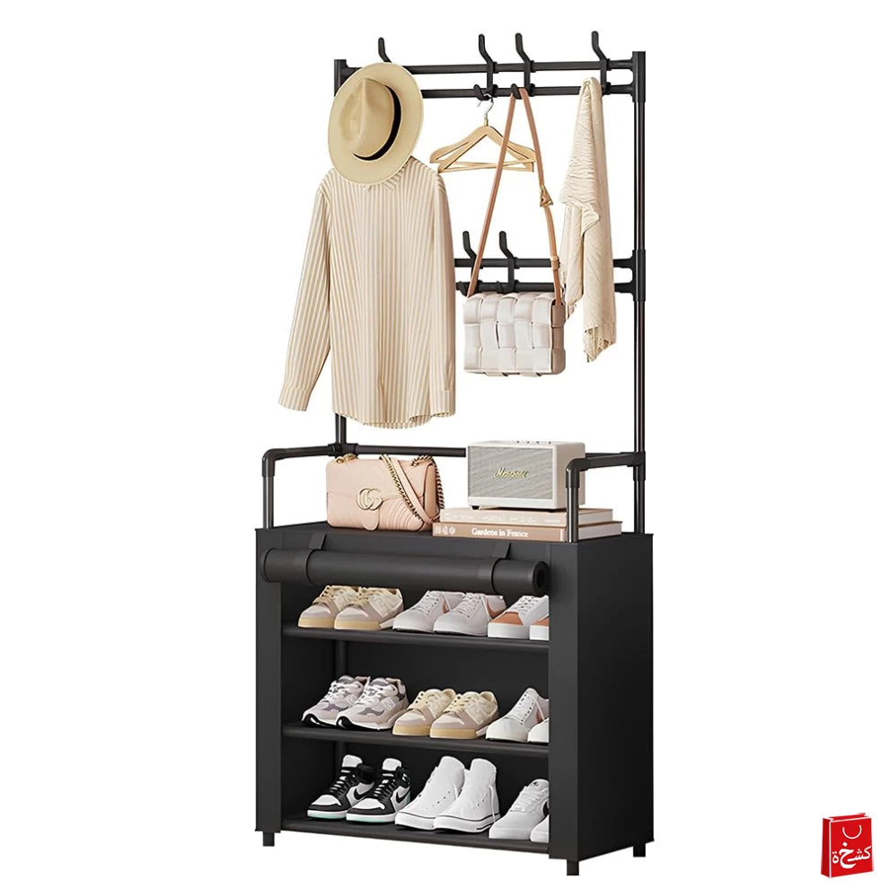 Shelf with Cover Multi-Hanging Rack for Shoes , Stylish & Space-Saving - 4 Layers, 60cm Width, Dustproof, Assembled (Black)