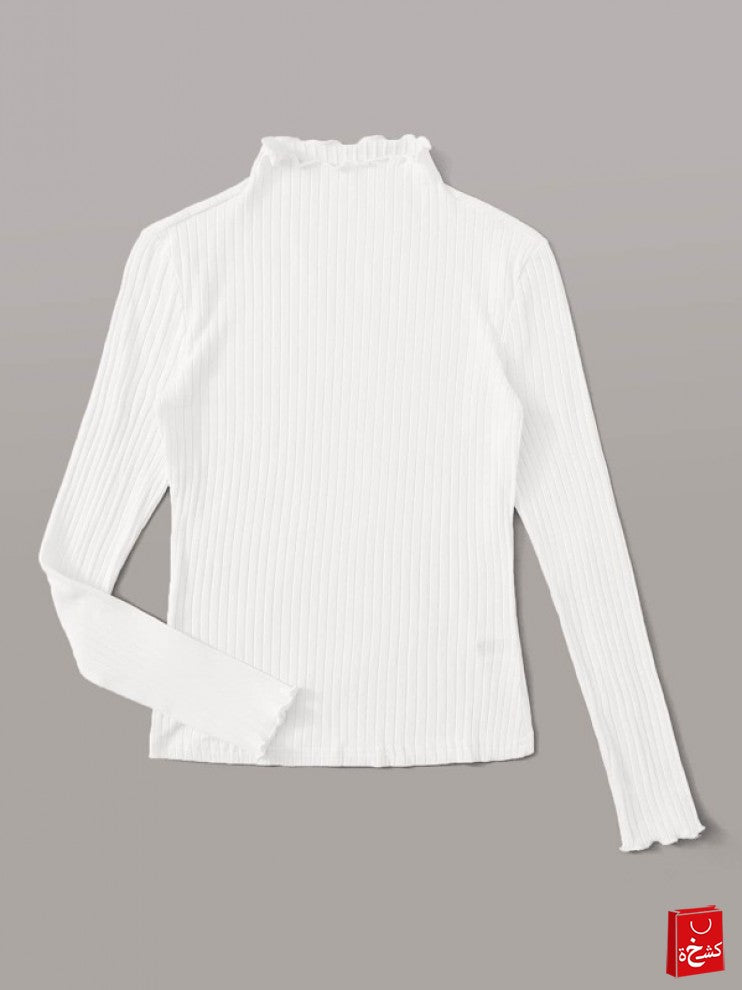 SHEIN Ribbed Mock Neck Lettuce-Edge Top
