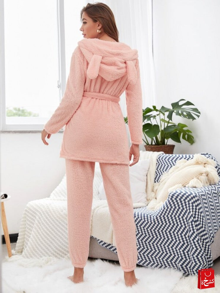 Teddy hooded robe with 3D ear design
