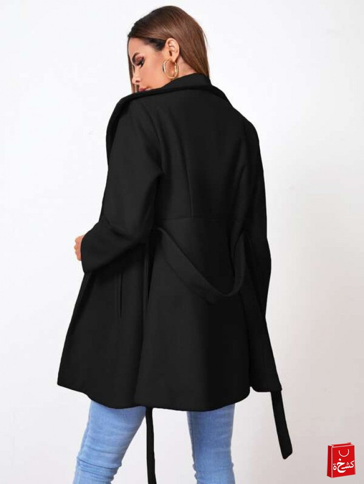 SHEIN Waterfall Neck Self Belt Coat