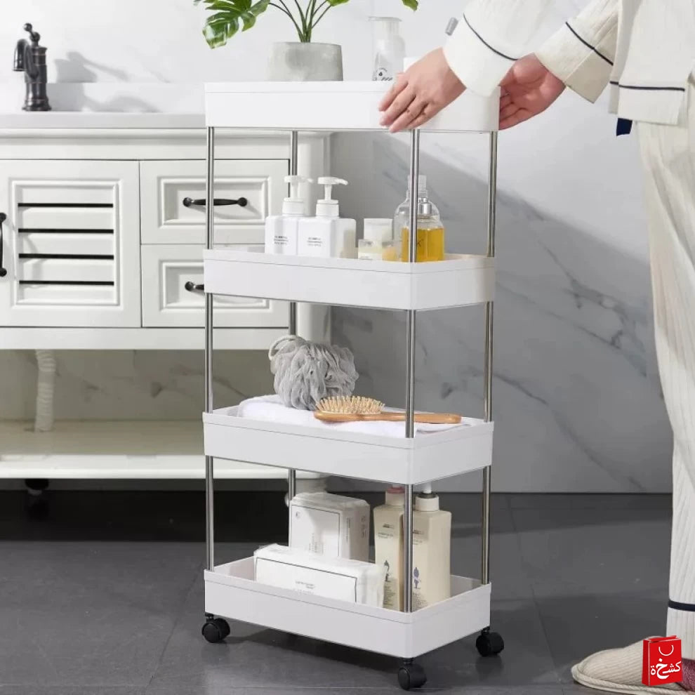 4-Tier Kitchen Trolley Fruit & Vegetable Basket Storage Rack White -91cm