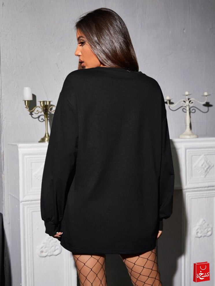Statue And Letter Graphic Drop Shoulder Sweatshirt