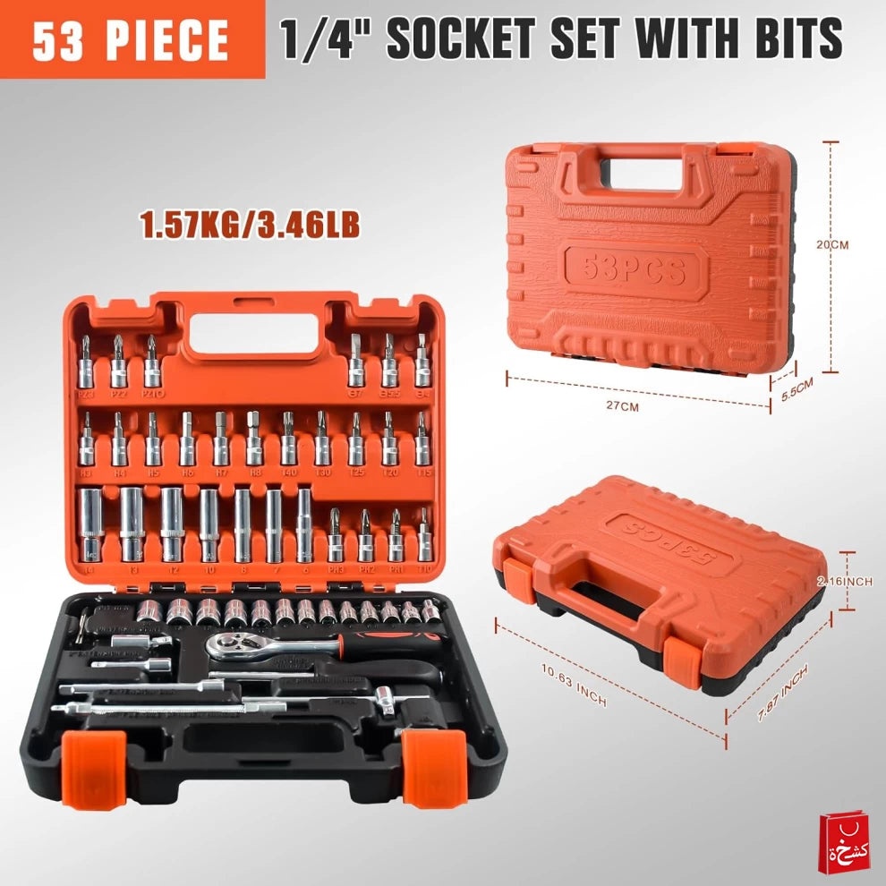 Socket Wrench Set Durable & Versatile Hand Tool Kit 53-Piece
