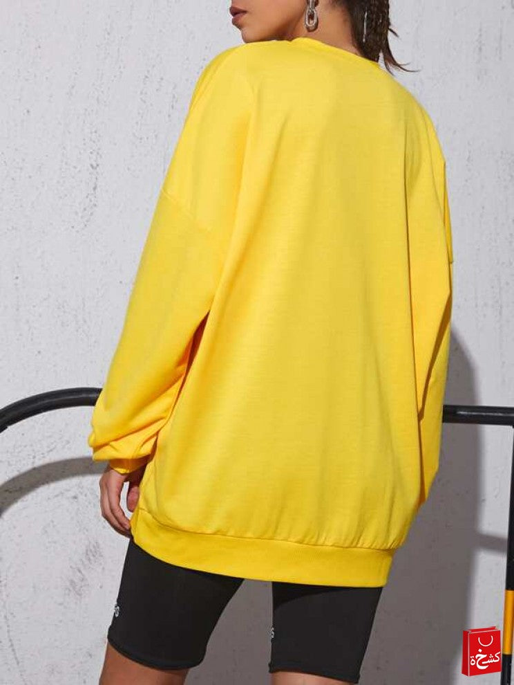 Slogan Graphic Oversized Longline Sweatshirt