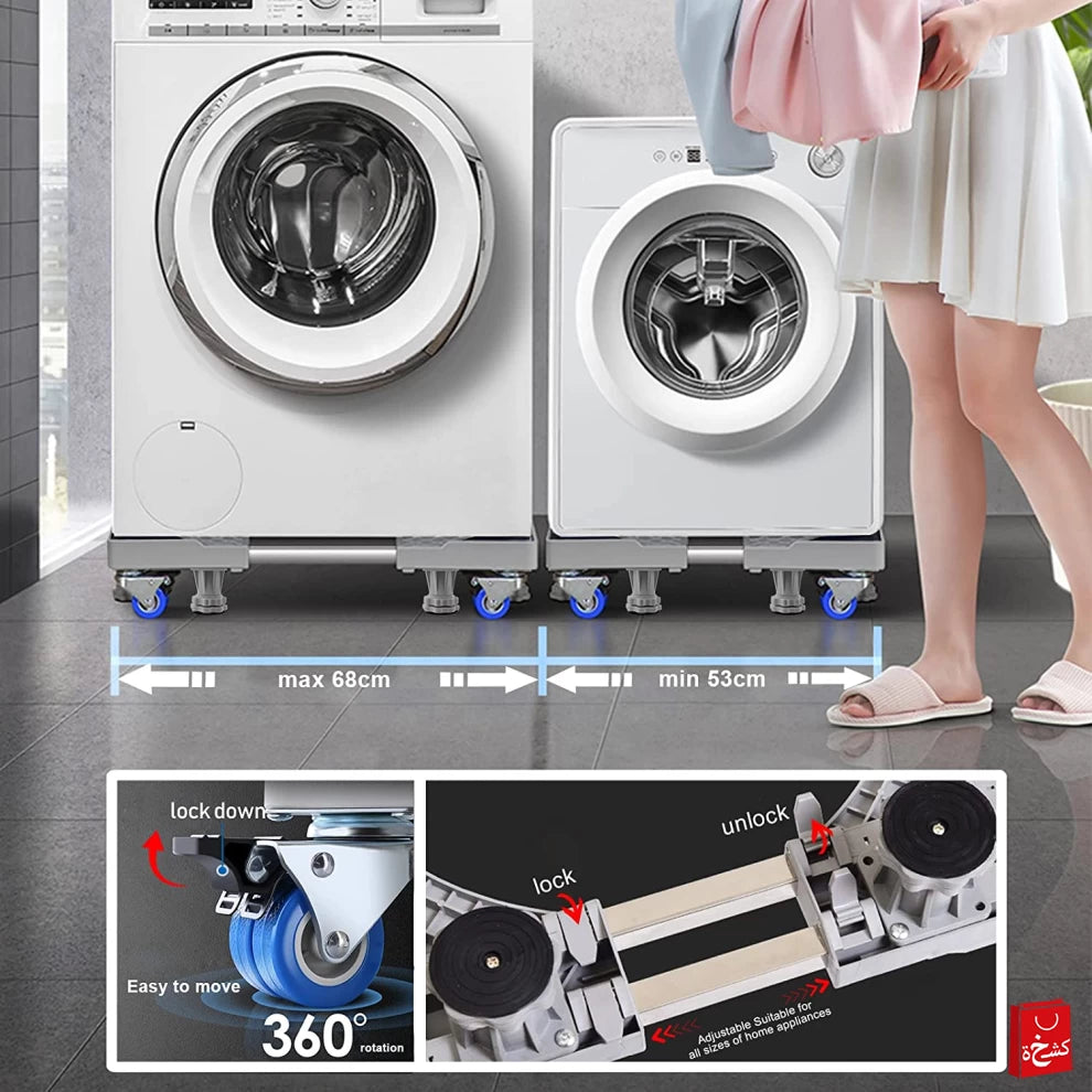 Adjustable Refrigerator/Qashing Machine 4 Locking Wheels Stand-55to66CM