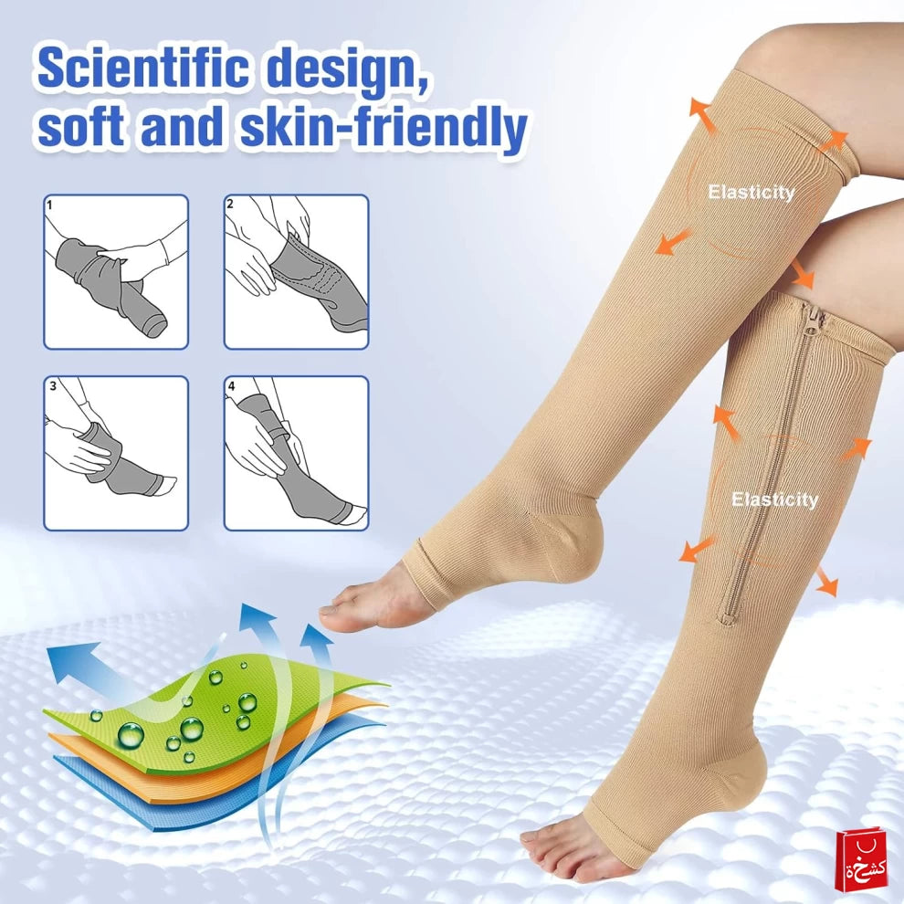 Zipper Compression Socks with Open Toe