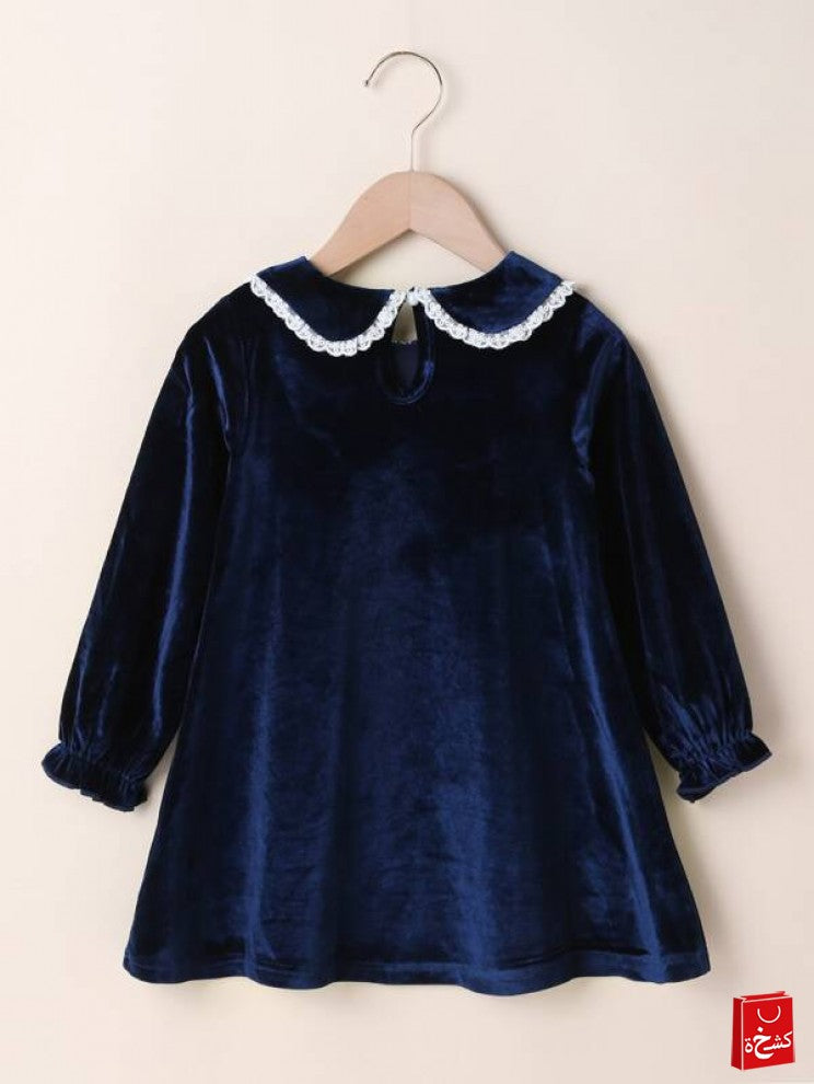 Toddler Girls Peter Pan Collar Velvet Smock Dress