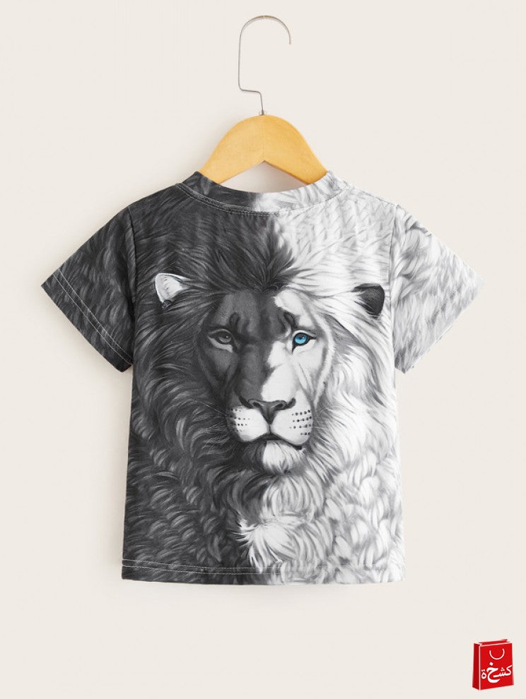 Toddler Boys 3D Lion Print Spliced Tee